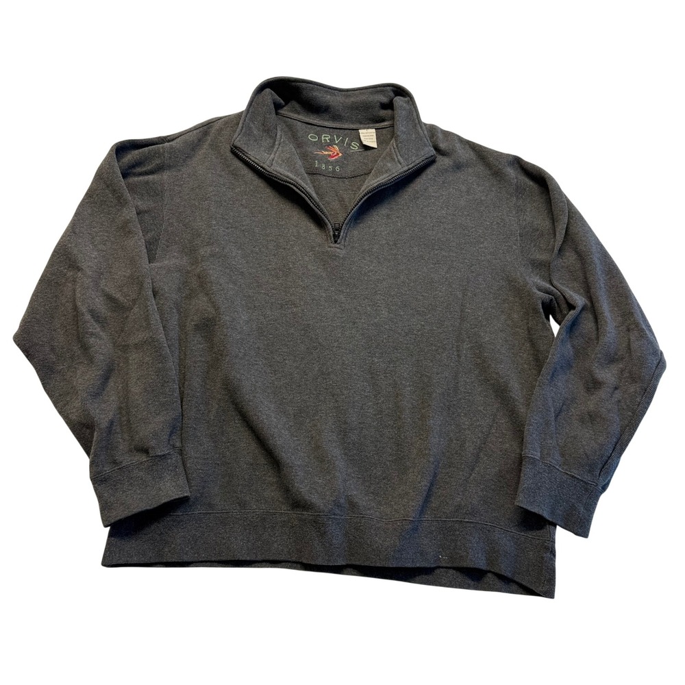 Orvis Quarter Zip Pullover Sweater Mens Large Gray 100% Cotton Mock Neck 1856